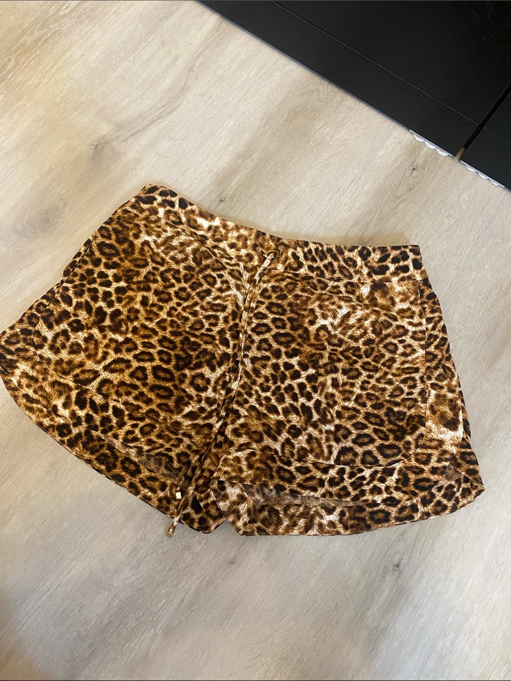 Jennifer Lopez Leopard Print High-Waist Satin Shorts - Brown & Black